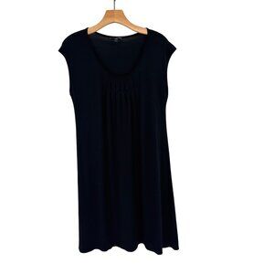 Eileen Fisher Womens Black cap sleeve Silk Dress knit smocked front Size small